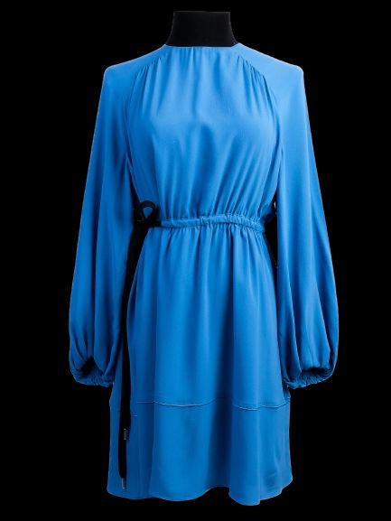 Excellent Sportmax Blue Silk Dress Size M with Tie Belt