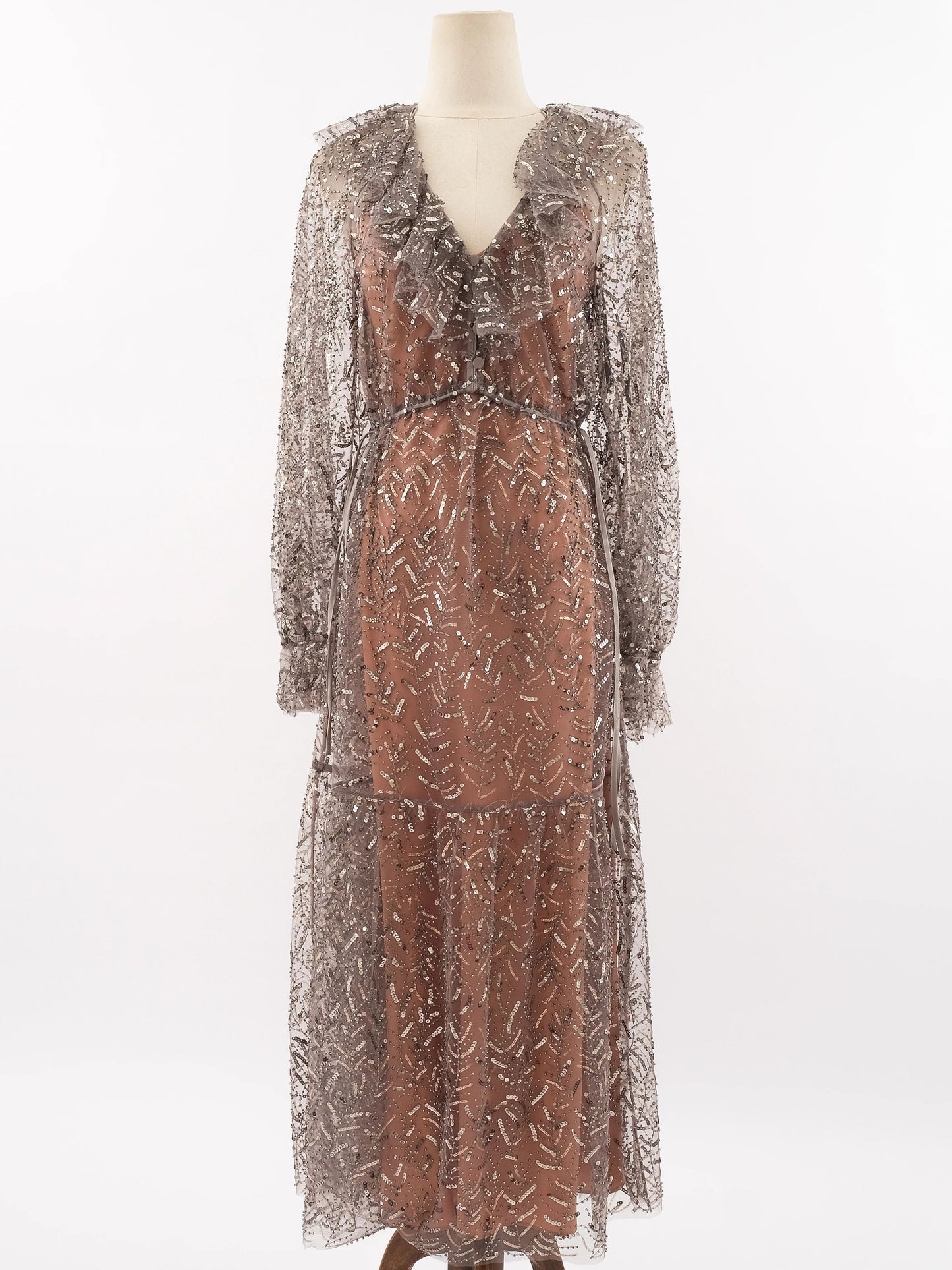 self-portrait gray sheer sequined dress xs excellent condition