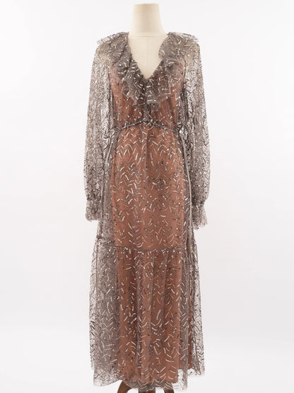 Self-Portrait Gray Sheer Sequined Dress XS Excellent Condition