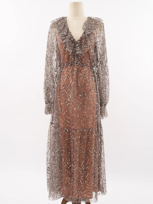 Self-Portrait Gray Sheer Sequined Dress XS Excellent Condition