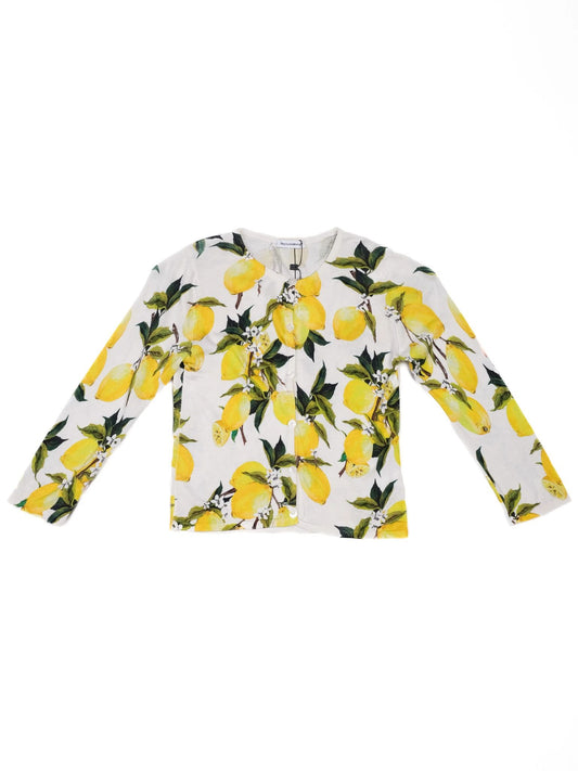 Excellent Dolce Gabbana Kids Cardigan Lemon Print Silk Size 7/8