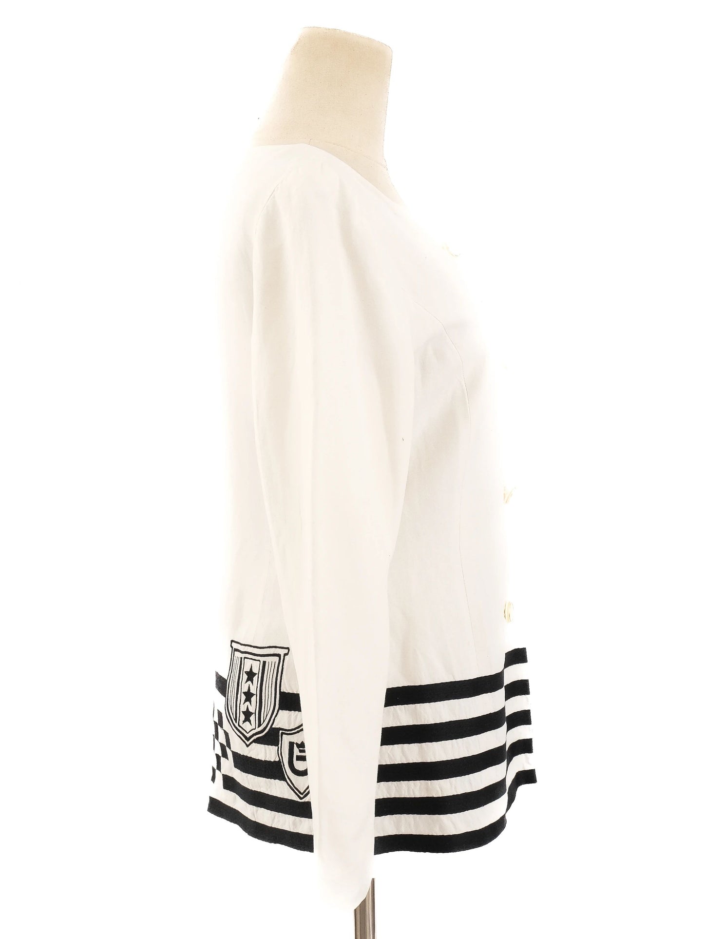excellent byblos white jacket women's size l with black stripes
