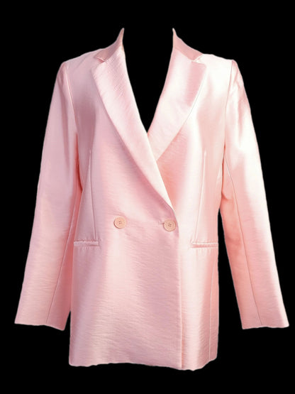 Average Maje Pink Satin Blazer Size M Double-Breasted Design