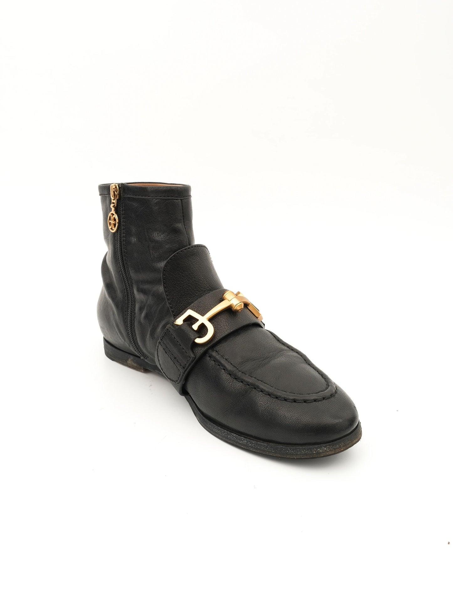 excellent fabi black leather ankle boots with gold buckle size 36