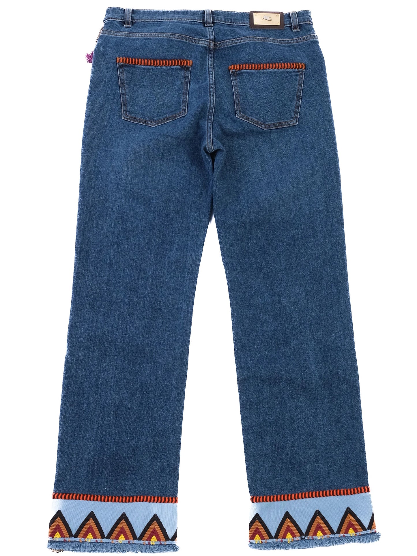 etro embellished blue cotton jeans m with colorful tassels