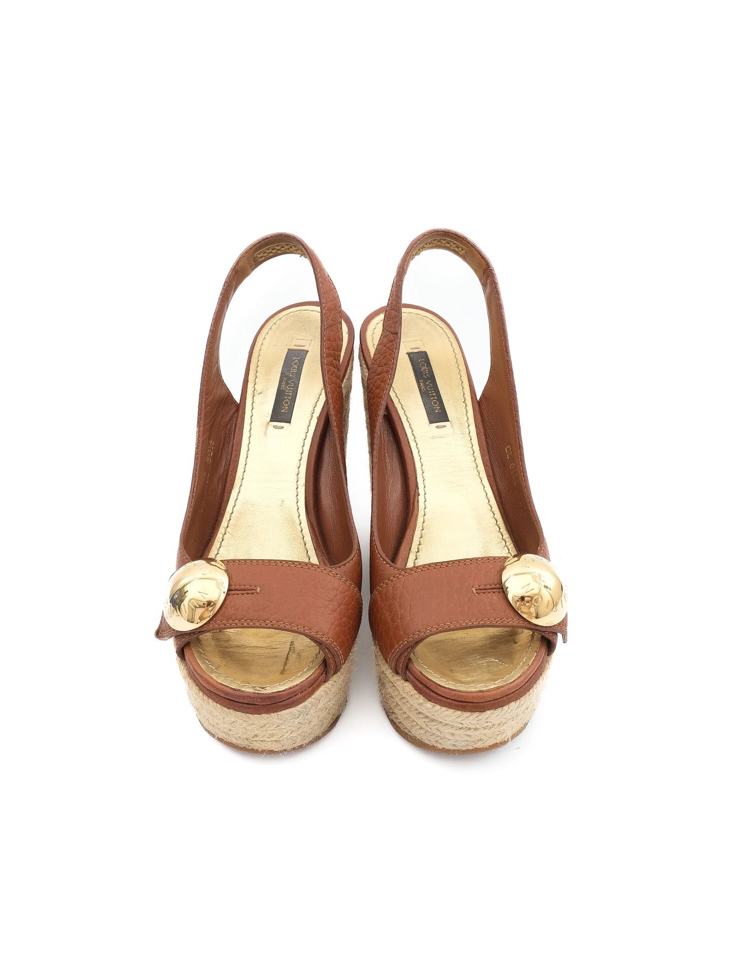 excellent louis vuitton orange leather wedge sandals size 36.5