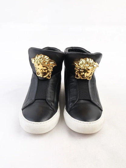 Versace WomenÕs Black Leather High-Top Sneakers Size 39 with Medusa