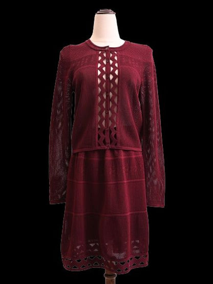 Excellent Sandro Burgundy Dress & Jacket Set Size M Women Viscose