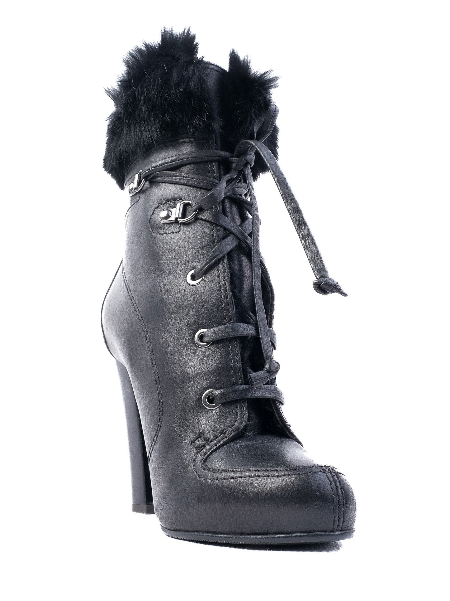 excellent vicini black leather high-heeled ankle boots size 37.5
