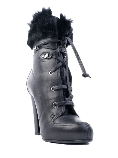 Excellent Vicini Black Leather High-Heeled Ankle Boots Size 37.5