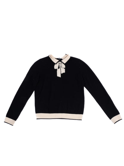Excellent Bonpoint Black Wool Sweater with Beige Accents, Size 10