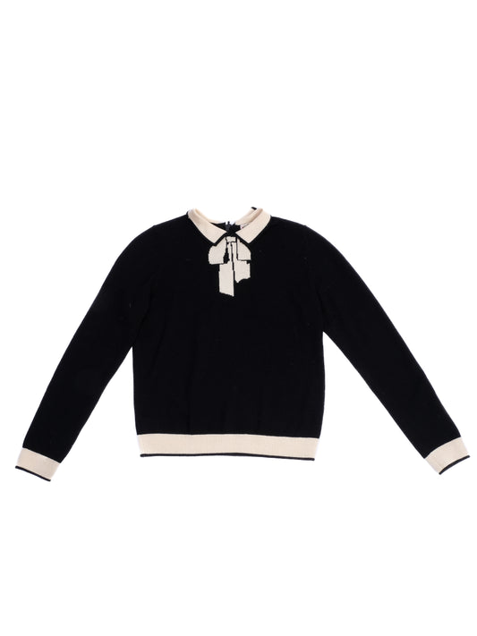 Excellent Bonpoint Black Wool Sweater with Beige Accents, Size 10