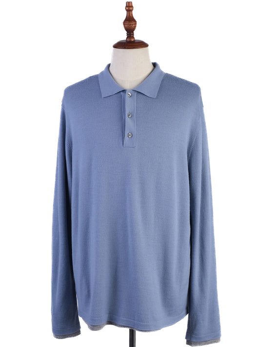 Excellent Vince Blue Wool Long Sleeve Polo Shirt Size XL
