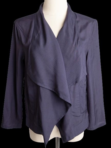 good dkny women's blue viscose jacket xs with waterfall collar