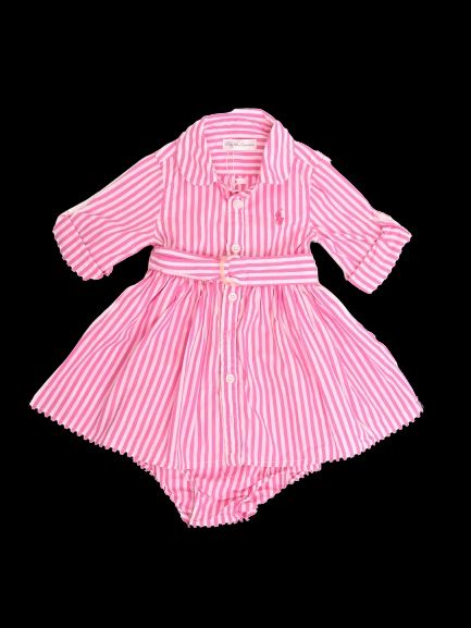 NEW Ralph Lauren Pink Striped Dress & Bloomers Set Size 2