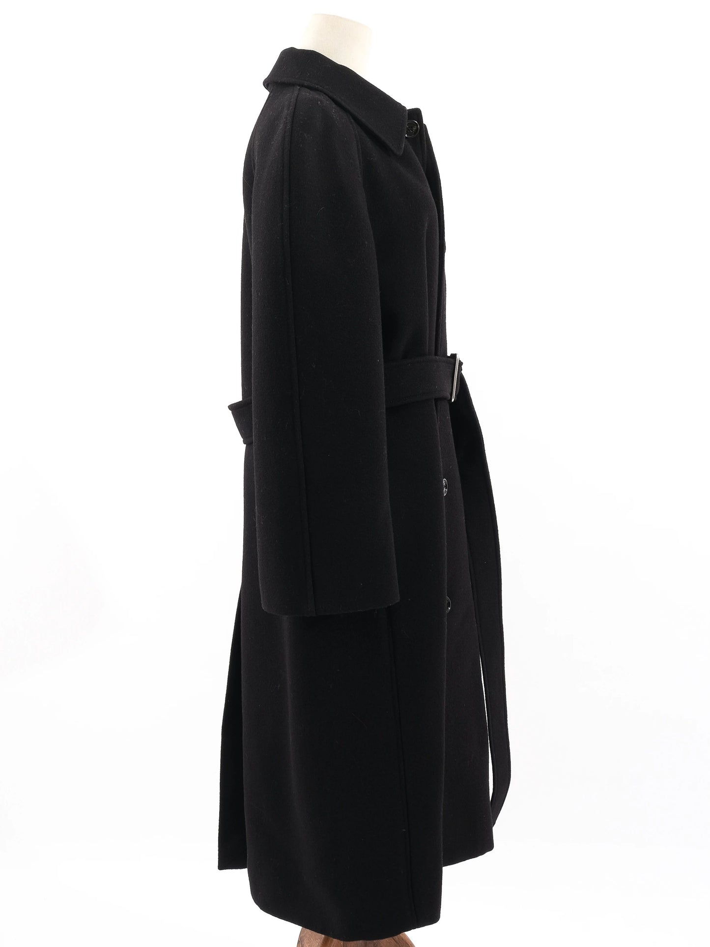 perfect burberry black wool long coat with belt size l