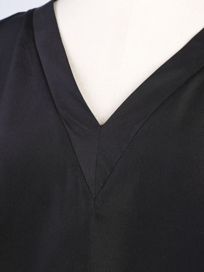 Excellent Cos Black Silk V-Neck Top Size M Wide Sleeves
