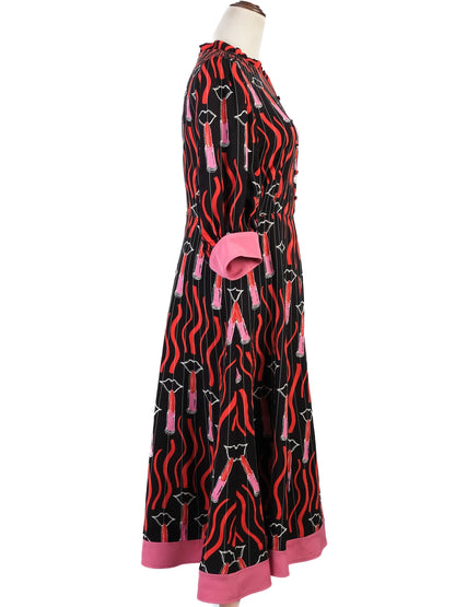 Excellent Valentino Black Dress with Vibrant Lipstick Print Size M