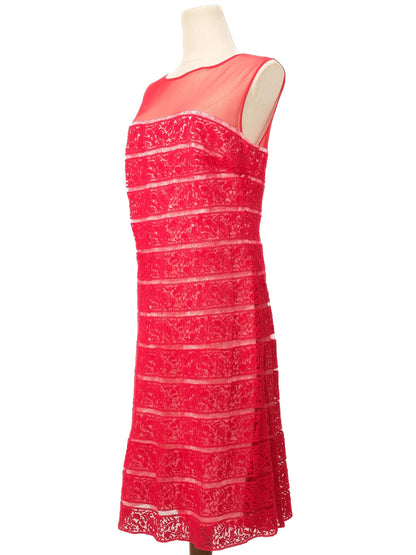 Excellent Tadashi Red Dress XL Semi-Sheer Lace Design Women's