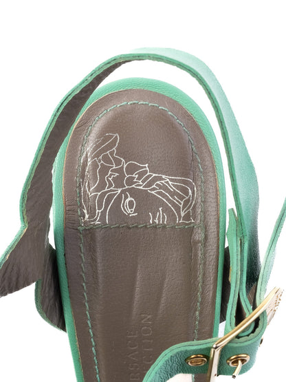 Excellent Versace Green Leather High-Heeled Sandals Size 37
