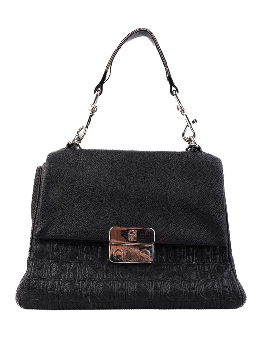 Average Carolina Herrera Black Leather Handbag with CH Patterns