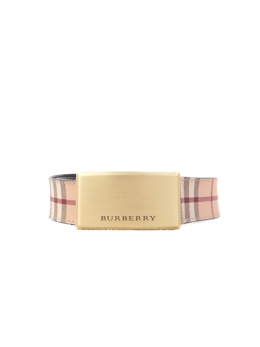 Perfect Burberry Check Leather Belt with Gold Buckle
