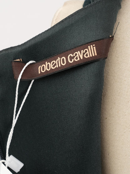 Excellent Roberto Cavalli Green Silk Dress Size L Deep V-Neck Sleeveless