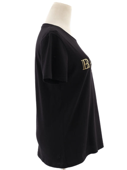 Excellent Balmain Black T-Shirt XS with Gold Print & Buttons