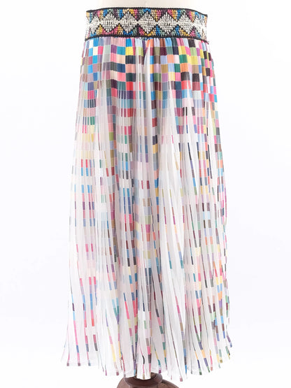 Excellent Vakko Pleated Skirt Multicolored Geometric Pattern Made in Italy