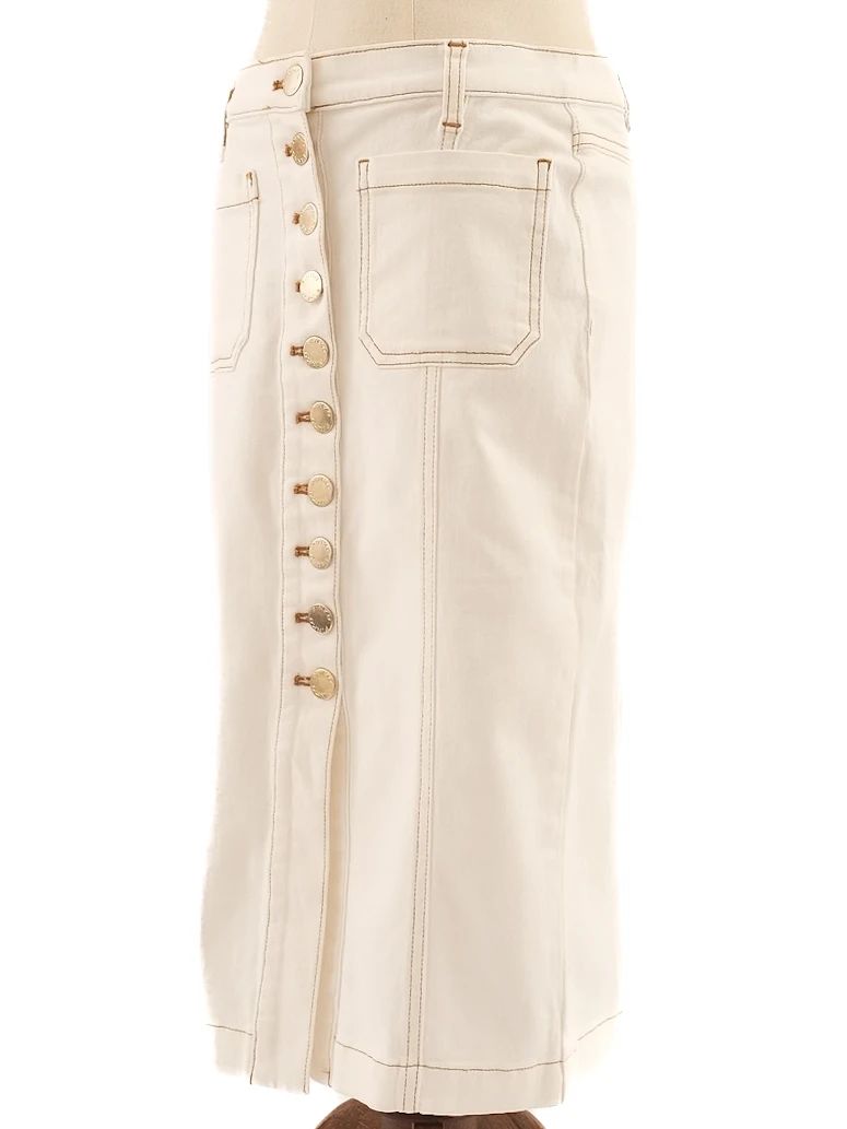 excellent pinko white denim midi skirt size s with pockets