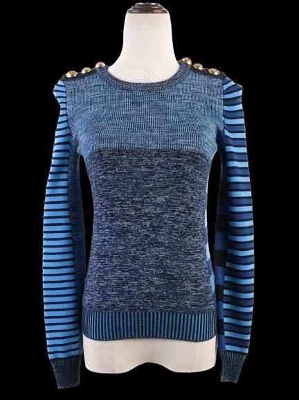 excellent gucci womenõs blue wool sweater xs with striped sleeves