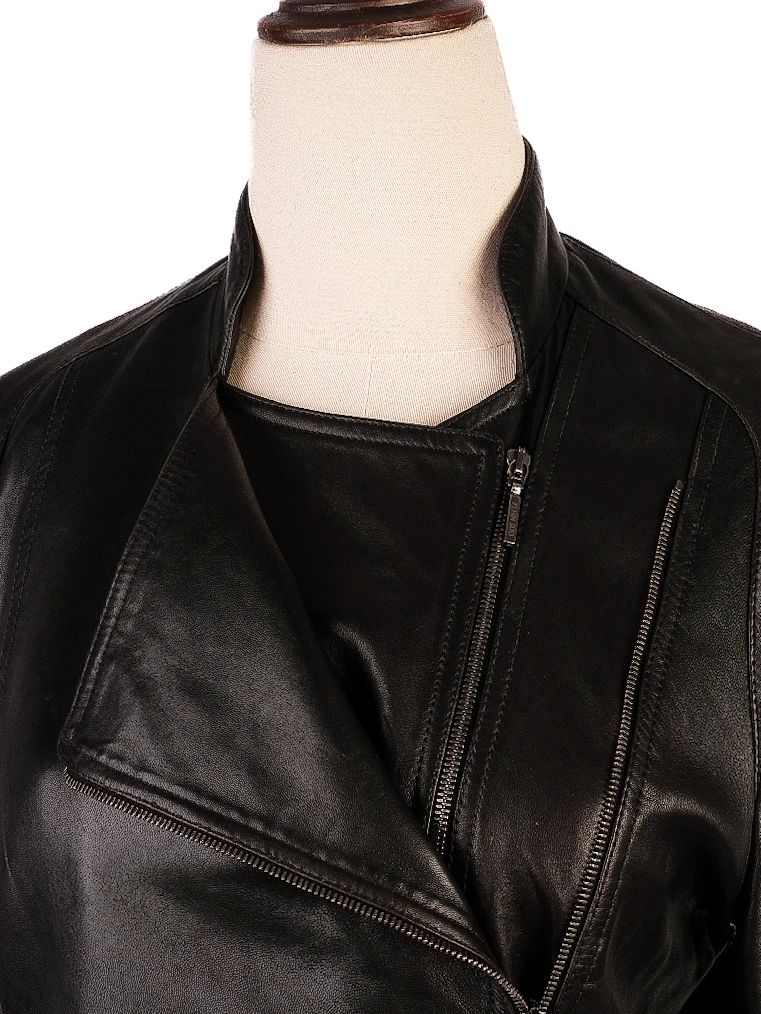 excellent plein sud black leather jacket size s with zipper pockets
