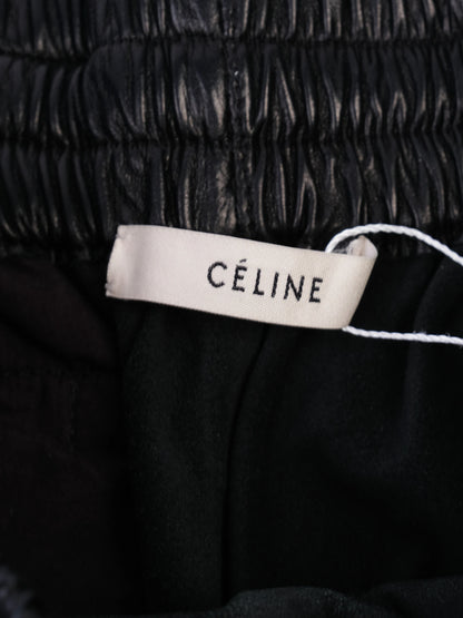 Celine Black Leather Shorts with Red Drawstring Size 38 Excellent