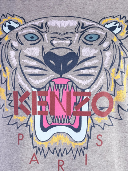 Kenzo Gray Cotton T-Shirt with Tiger Graphic Size XS Excellent