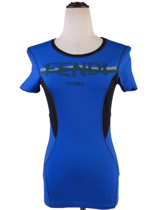 Excellent Fendi Blue Athletic Top Size S with FENDI ROMA Design