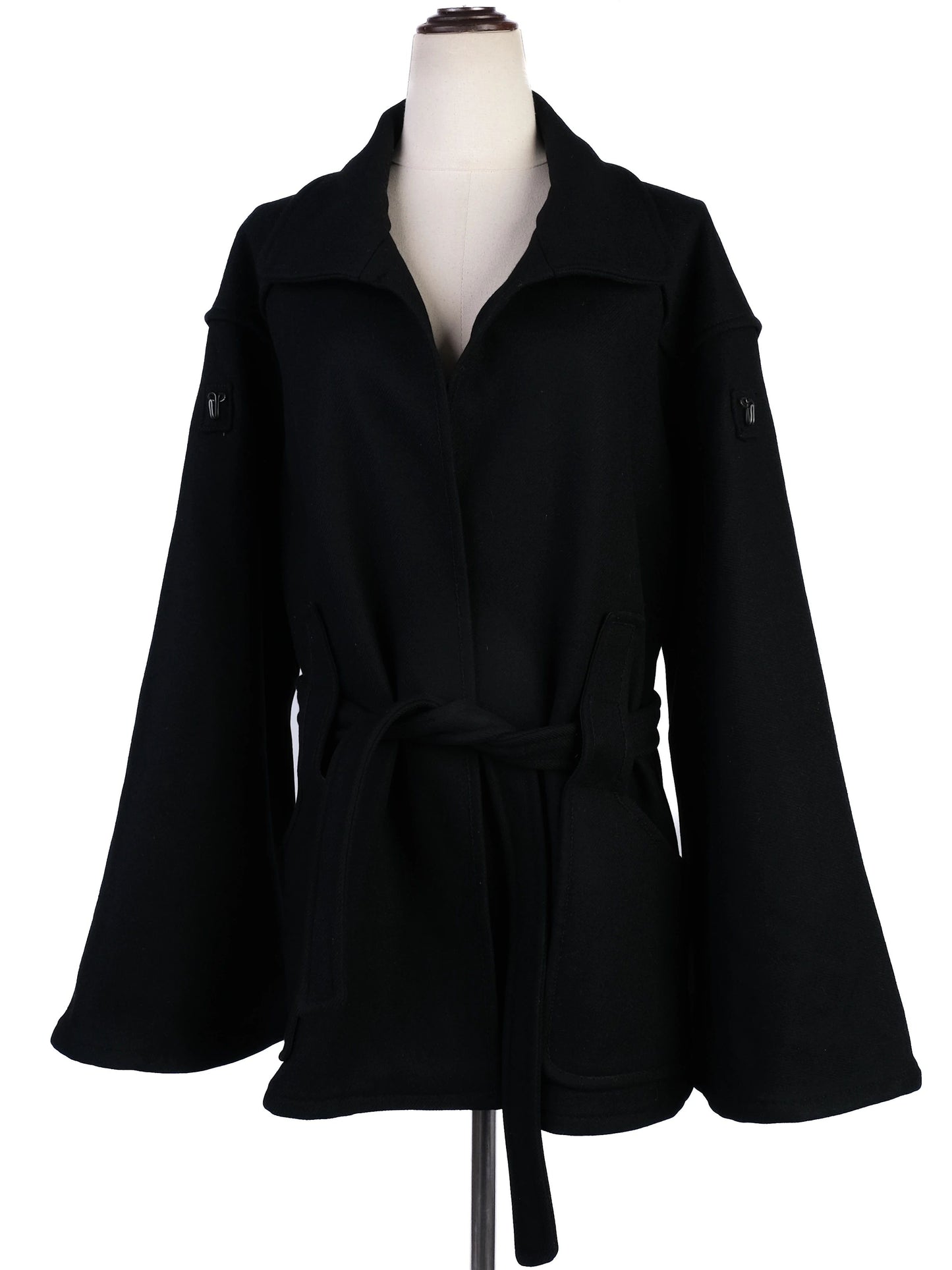 excellent bottega veneta black wool coat with belt size m