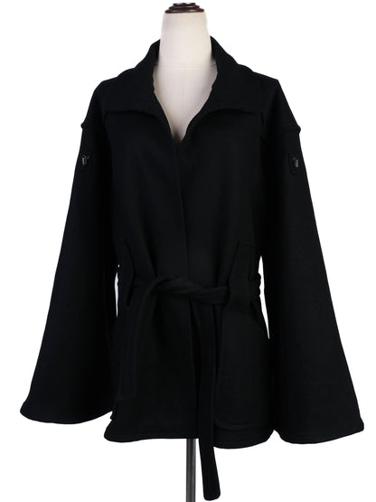 Excellent Bottega Veneta Black Wool Coat with Belt Size M