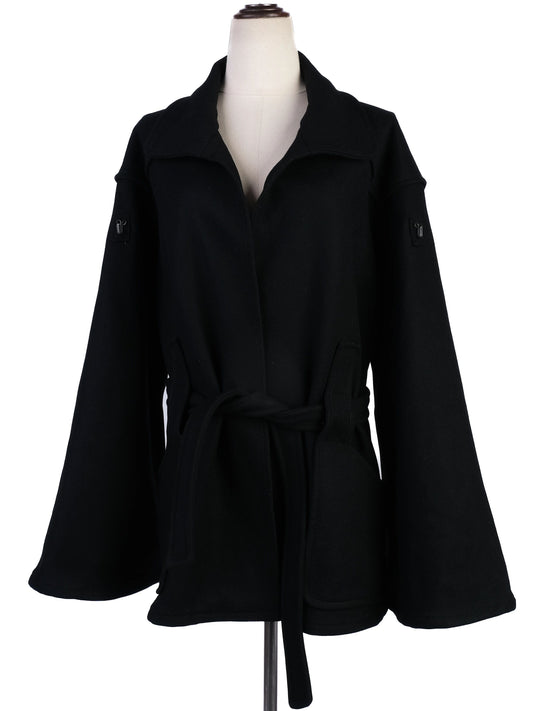 Excellent Bottega Veneta Black Wool Coat with Belt Size M