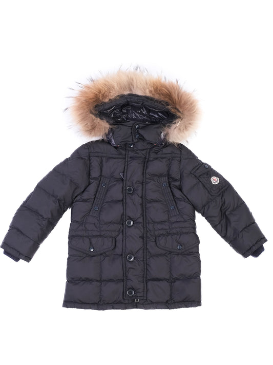 Excellent Moncler Kids Winter Coat Blue Polyester Size 4 with Fur Hood