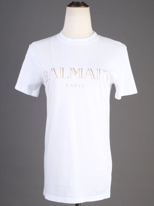 Excellent Balmain White T-Shirt XS Cotton Paris Graphic Tee