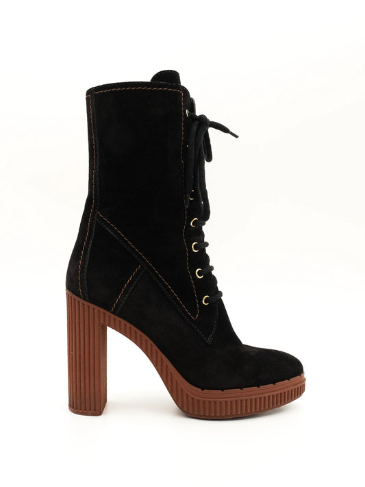 Excellent Tod's Black Genuine Suede High-Heeled Boots Size 39.5