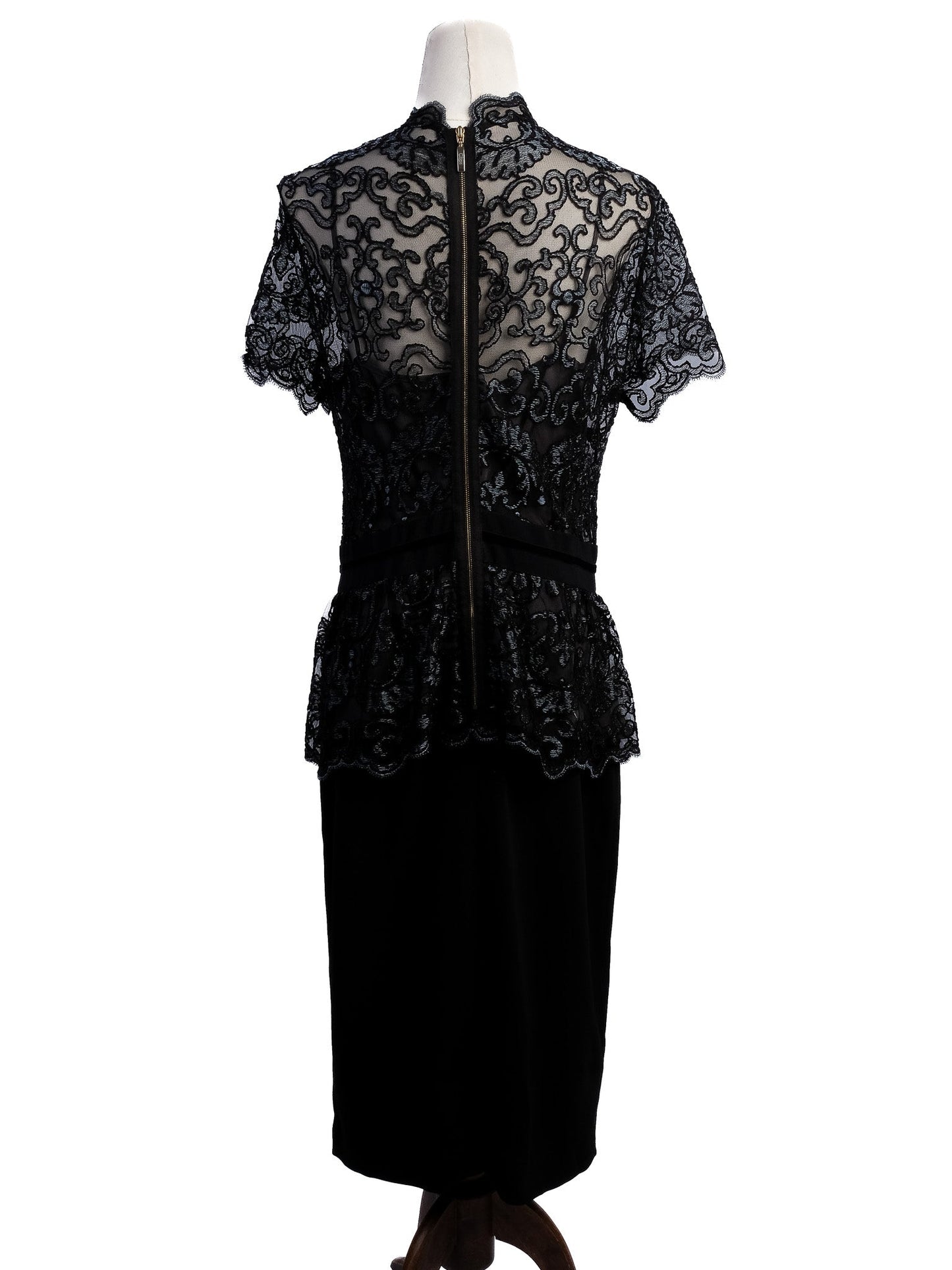 excellent clips black lace dress xl floral overlay peplum waist