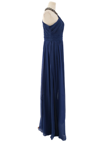 NEW Elegant Long One-Shoulder Navy Blue Silk Dress Size L