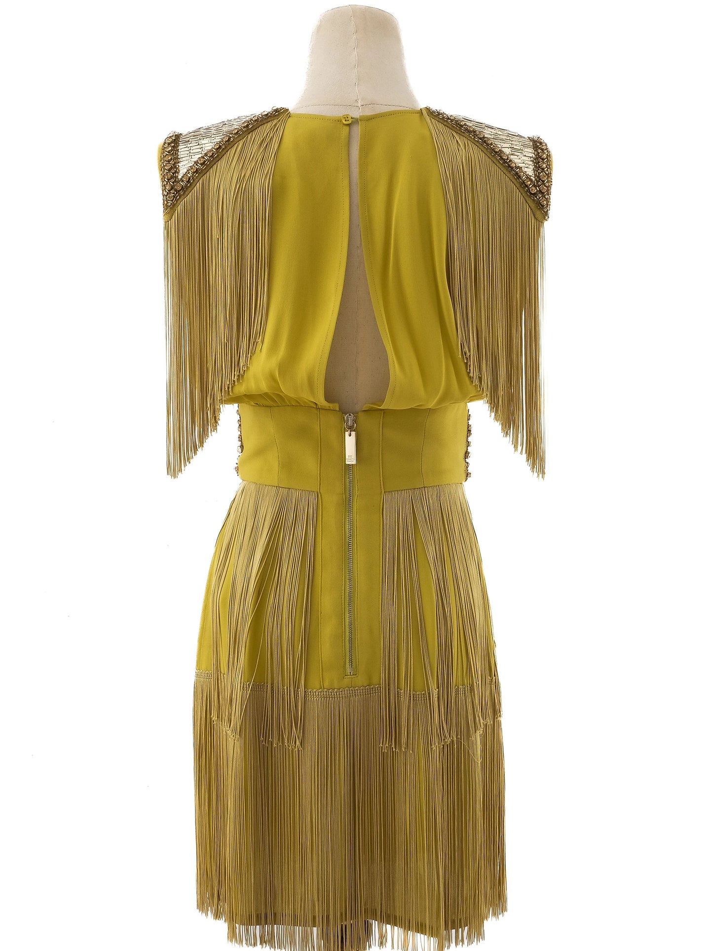 excellent elisabetta franchi yellow viscose dress size m with fringe