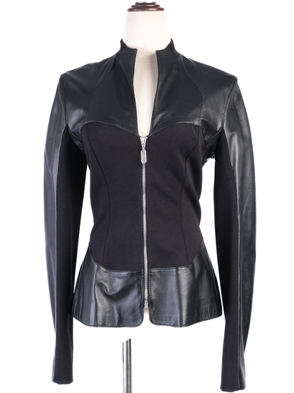 Excellent Versus Black Leather Jacket with Fabric Accents Size L
