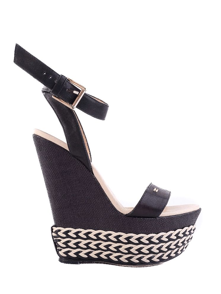 average condition elisabetta franchi black wedge sandals size 37