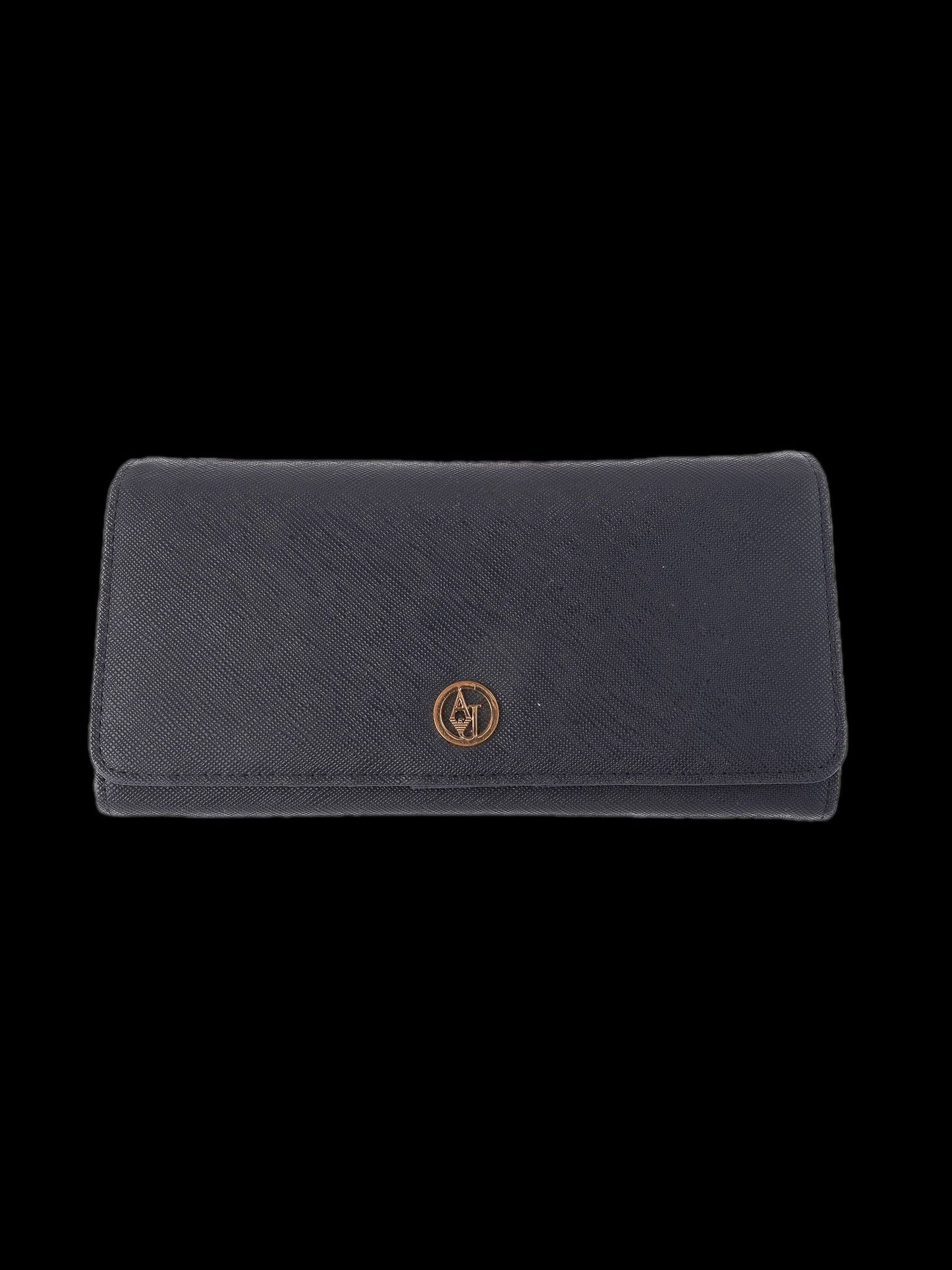 average condition armani jeans black leather wallet with metal logo