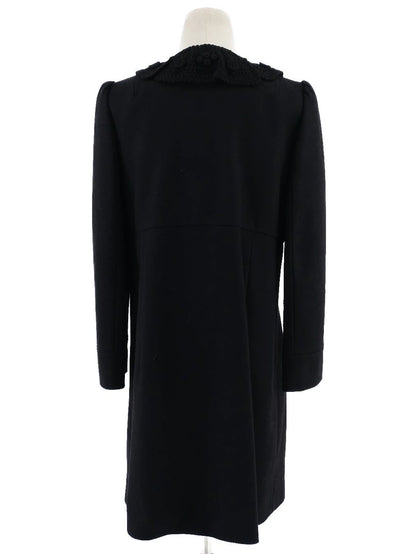 Excellent Red Valentino Black Wool Coat Size L with Textured Detail