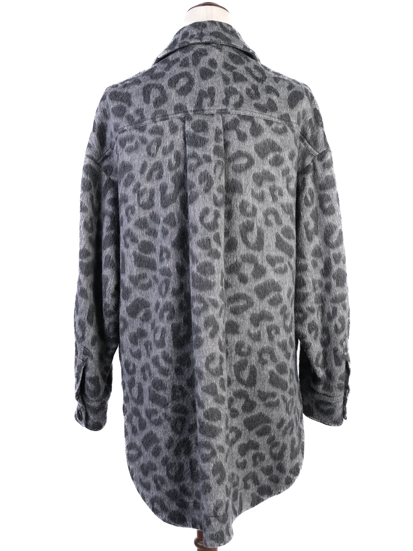 ted baker gray leopard print wool jacket with large buttons
