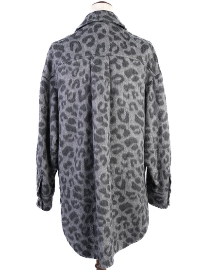 Ted Baker Gray Leopard Print Wool Jacket with Large Buttons